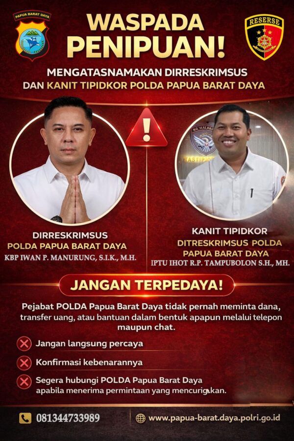 Hati-Hati! Penipu Gunakan Nama Pejabat Polisi, Ini Imbauan Polda Papua Barat Daya