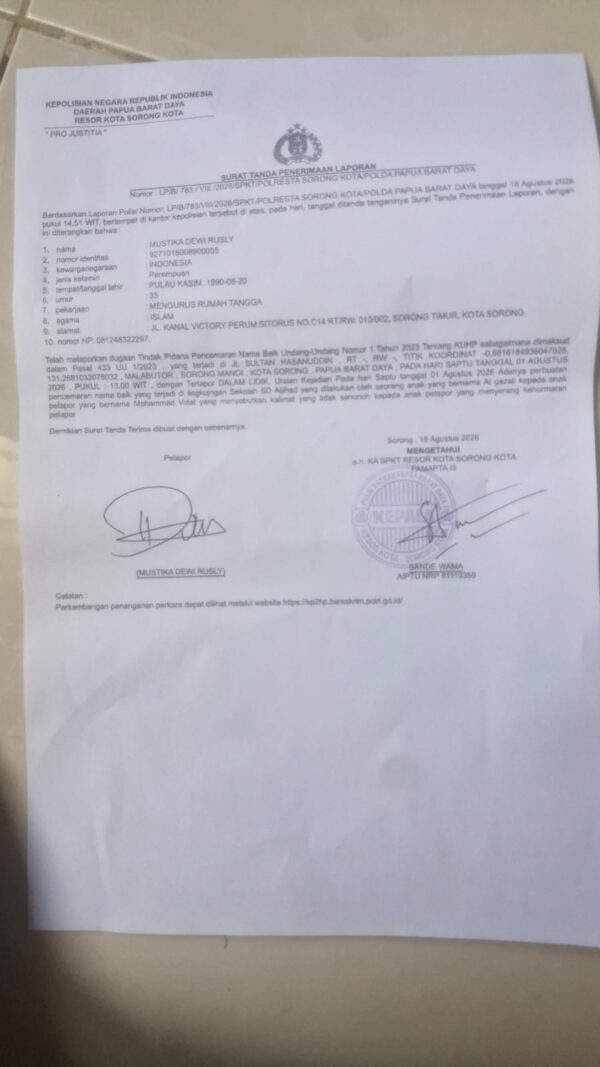 Dugaan Bullying di SD Aljihad Sorong Berujung Laporan Polisi, Keluarga Minta Kasus Diusut Tuntas